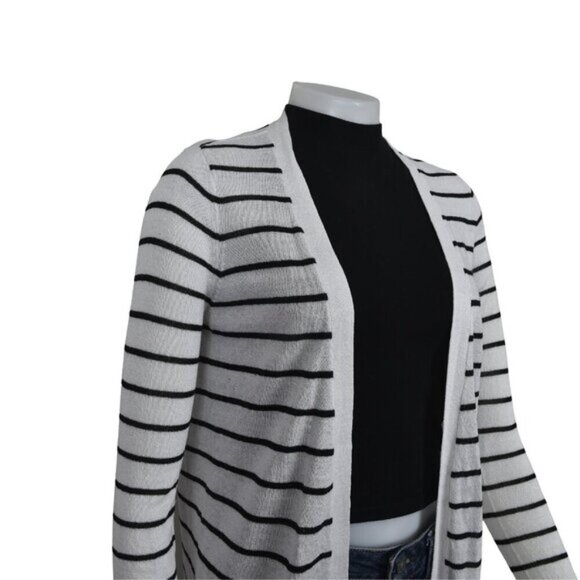 Halogen Linen Blend Long Cardigan Sweater Striped White Black Size XS - Picture 3 of 9